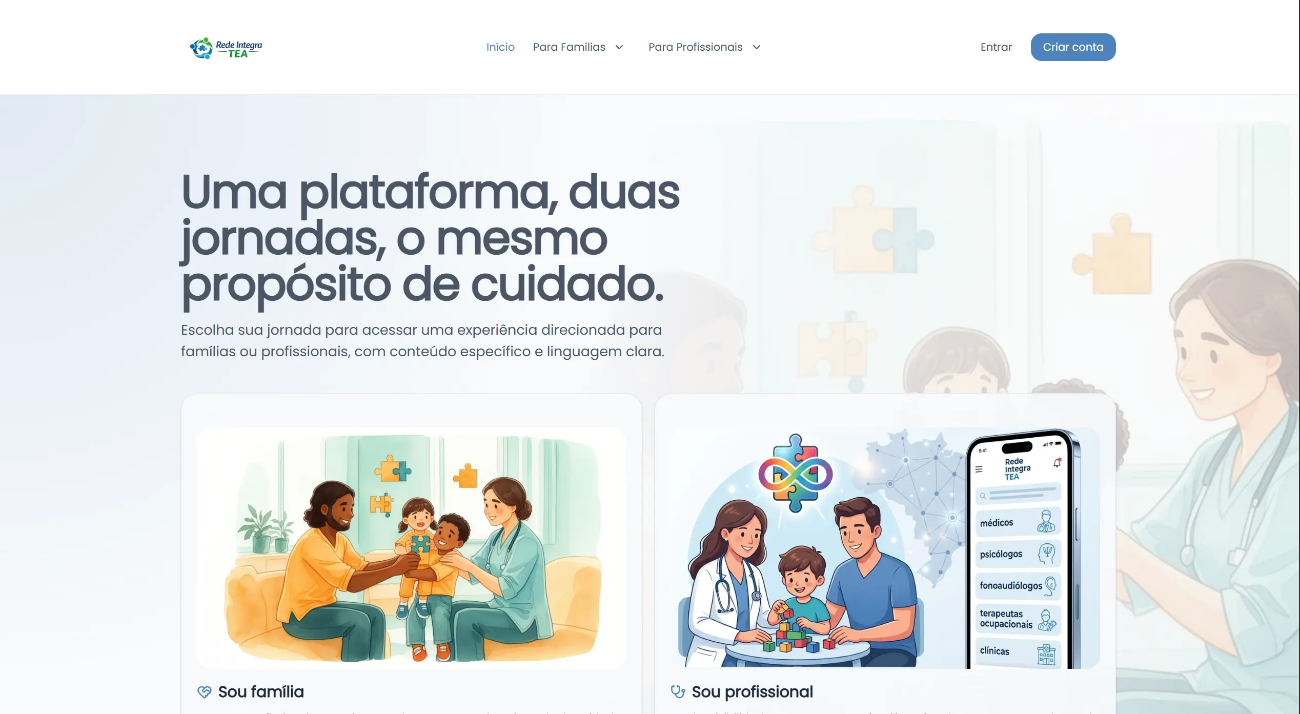 Interface da plataforma Rede Integra TEA desenvolvida por Fabio Conceição